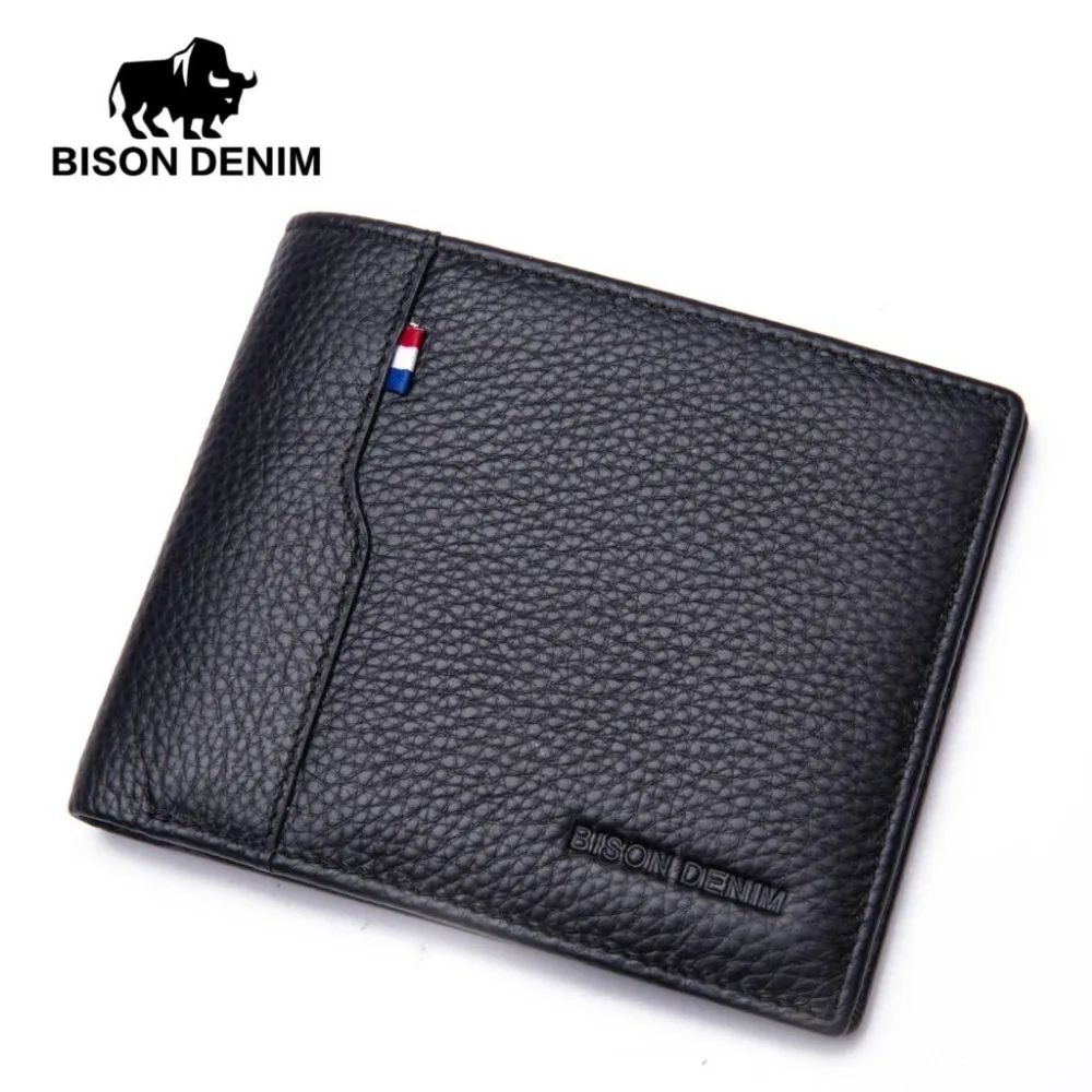 

BISON DENIM fashion men wallets genuine leather slim bifold wallet male card holder pocket purse