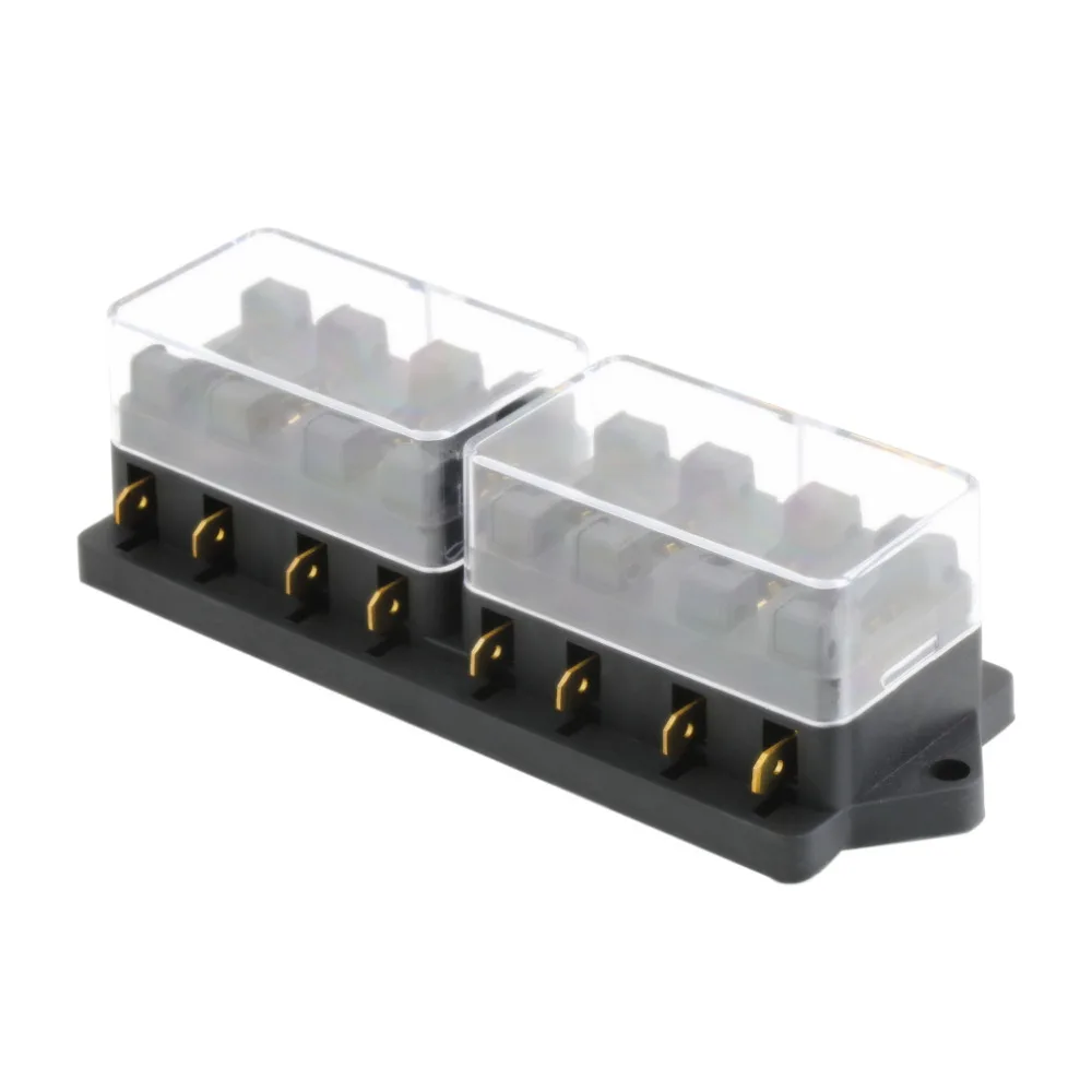 Fuse current: 1-40A Max voltage: 250V Temperature range: -20 to 150℃ Automotive fuse box, suitable for middle-sized blade fuses. Enable to hold 8 fuses.