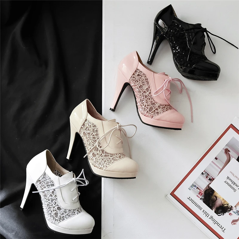 BONJOMARISA/Новинка года; женские туфли-лодочки на шнуровке; летняя дышащая обувь на шнуровке; элегантная обувь на платформе для свиданий; женская обувь; большие размеры 34-43
