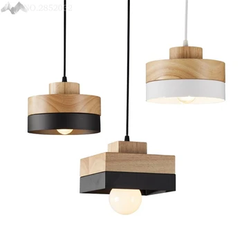 

JW_Modern Iron Solid Wood Pendant Lights for Dining Room Living Bed Room Bar Cafe Indoor Decoration Black/white Lighting Fixture