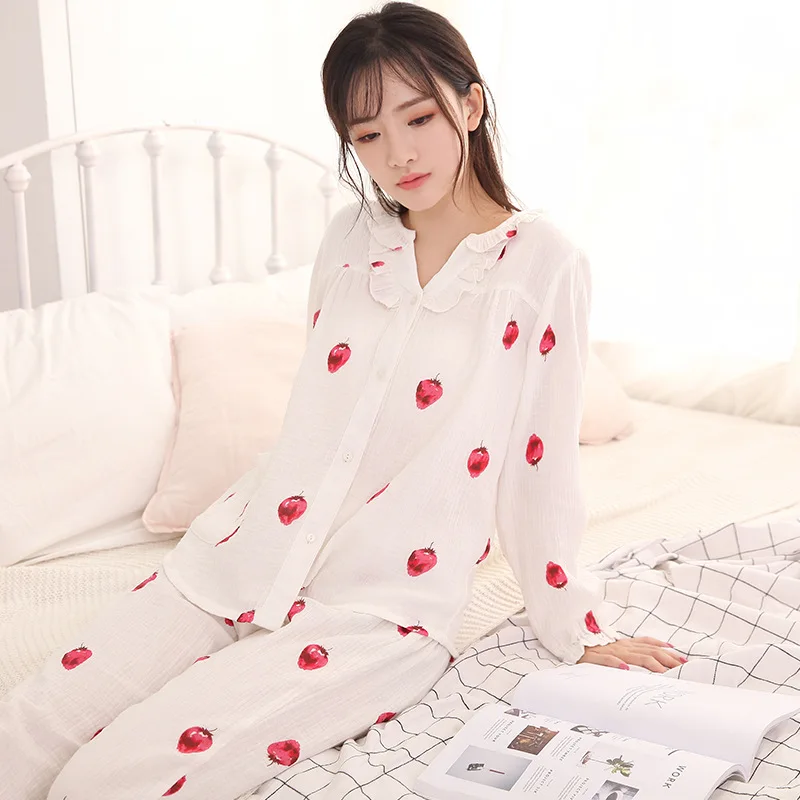 

V Neck Casual Women Lingerie Long Sleeve Pajamas Set with Long Pants Print Cute Homewear Sleep Wear Night Suit