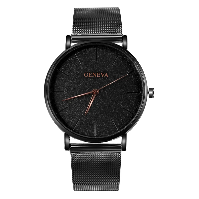 reloj mujer Geneva Top Brand Women Watches Luxury Slim Rose Gold Wristwatch Fashion Steel Mesh Strap Ladies Watch relogio femino - Цвет: Black