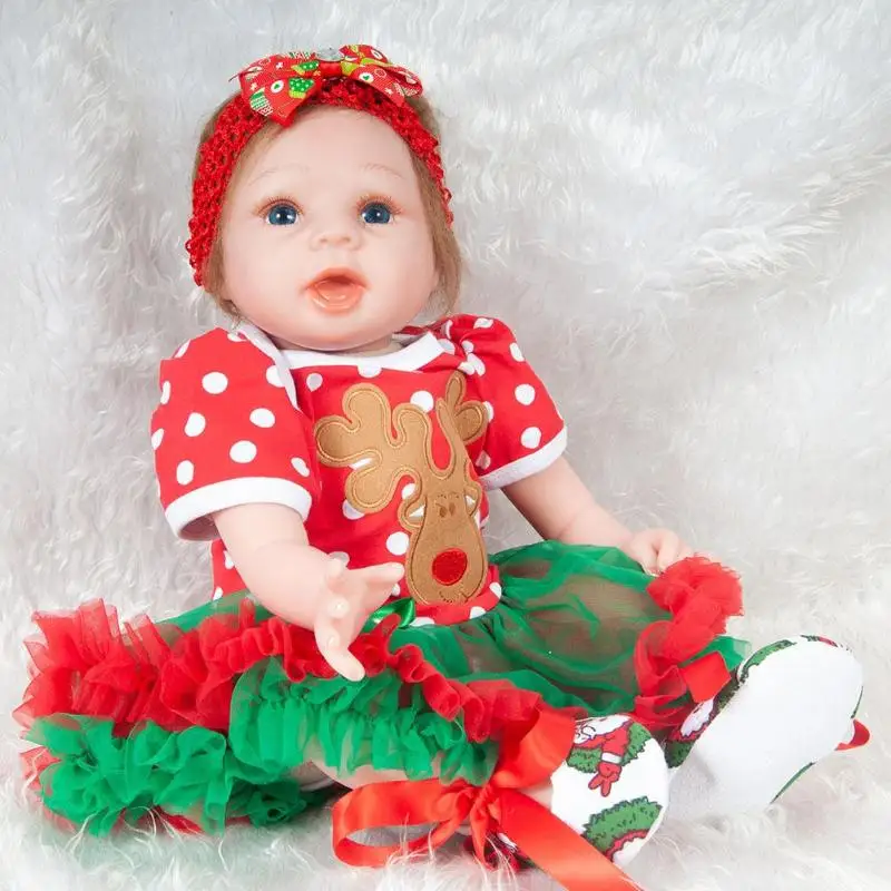 

Christmas Reborn Doll 22inch Soft Silicone Imitation Newborn Babies For Girls Handmade BeBe Reborn doll Kids Birthday Gifts
