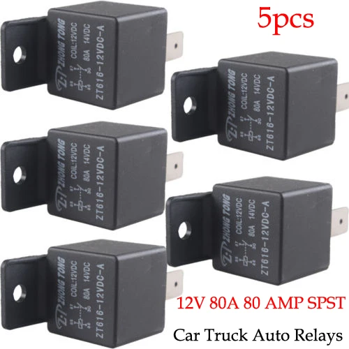 5pcs Black Car Truck Auto Heavy 12V 80A 80 AMP SPST Relay Relays 4 Pin 4P | Автомобили и мотоциклы