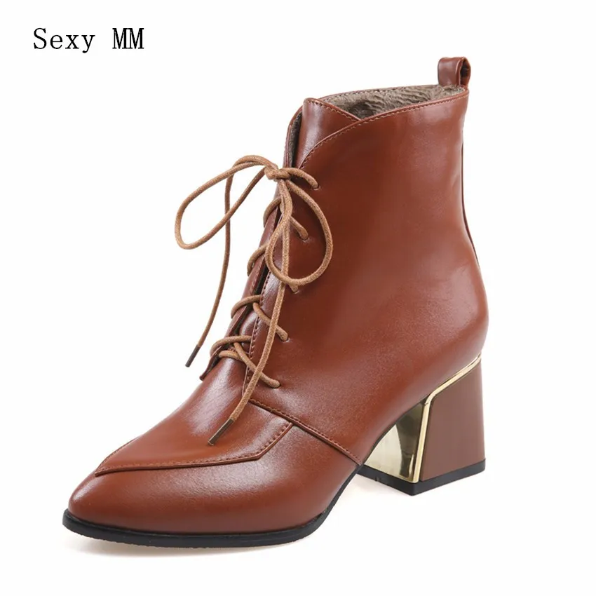 

Spring Autumn Winter Women Ankle Boots Booties Square High Heels Shoes Woman Short Boots High Quality Plus Size 34-40 41 42 43