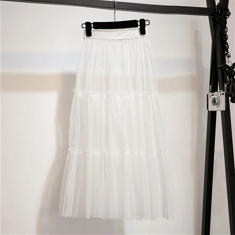 Весенняя женская сетчатая кружевная длинная юбка летняя повседневная элегантная прозрачная эластичная с высокой талией, из лоскутов универсальная юбка D137
