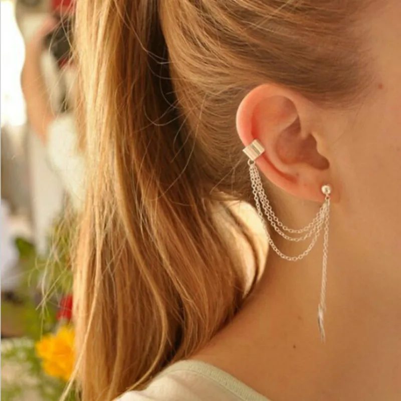 

New fashion personality bohemian leaves tassel ear clip jewelry wholesale