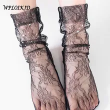 [WPLOIKJD] ручной работы жемчужные шелковые кружевные прозрачные сетчатые отвороты носок Япония Harajuku искусство кружевные носки женские стеклянные сексуальные Meias Calcetin