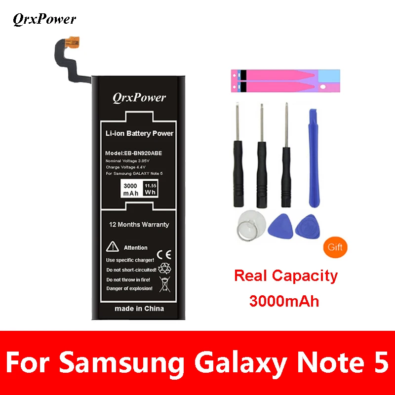 

QrxPower Replacement Battery EB-BN920ABE 3000mAh For Samsung GALAXY Note 5 N9200 N920t N920c Note5 SM-N9208 N9208