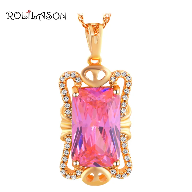 Rolilason дизайнерский бренд Романтические Розовые Циркон золотой тон Модные украшения кулон для любовника LNS637
