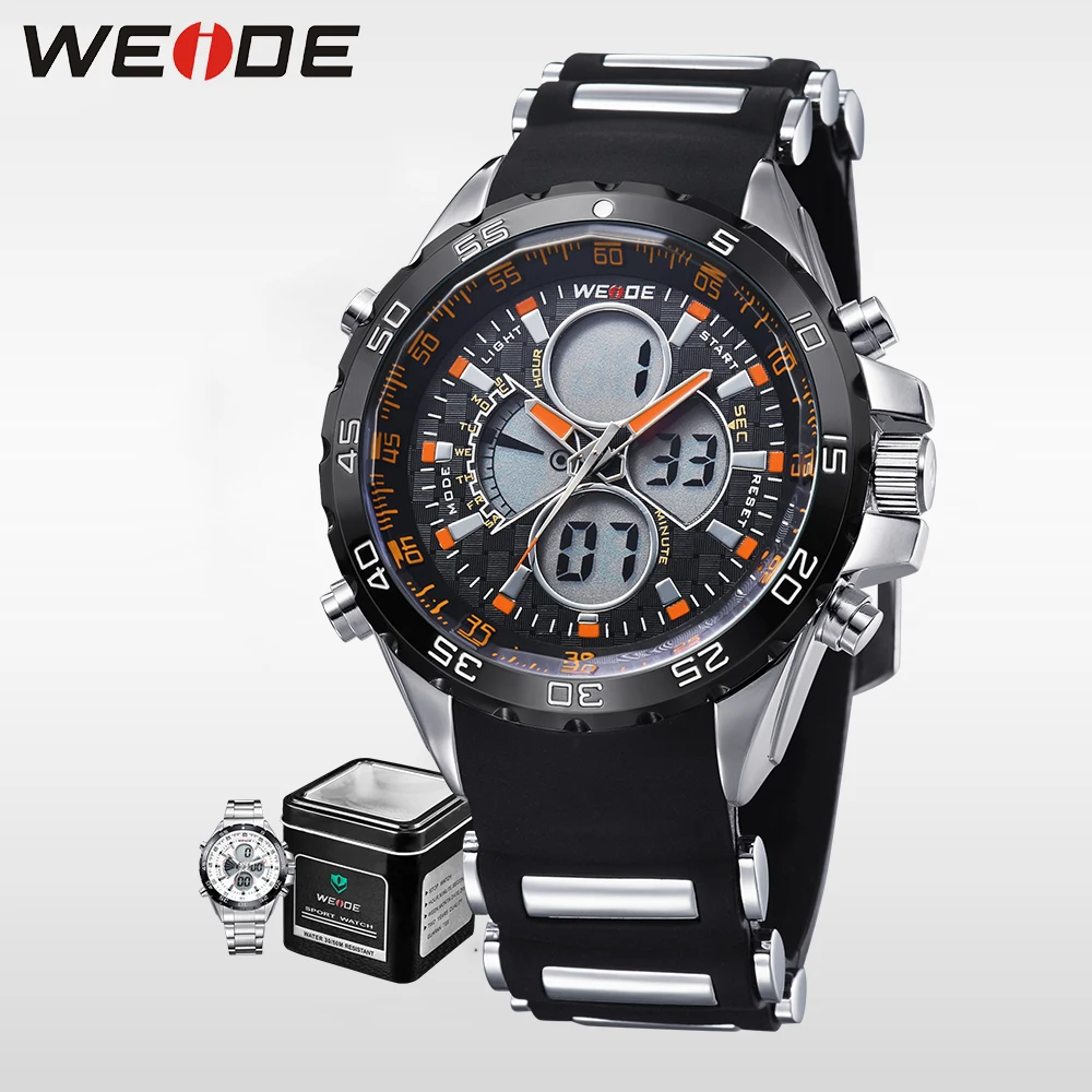 

WEIDE casual genuine Original Brand Men's Sport Watches Analog Digital Dual Movement Waterproof Silicone Strap Gift For Men