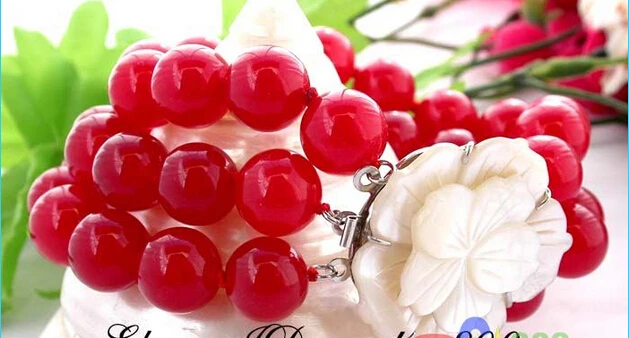 

3sturands 12mm round red jade bracelet shell flower clasp s82 @^Noble style Natural Fine jewe SHIPPING 6.2 6.02