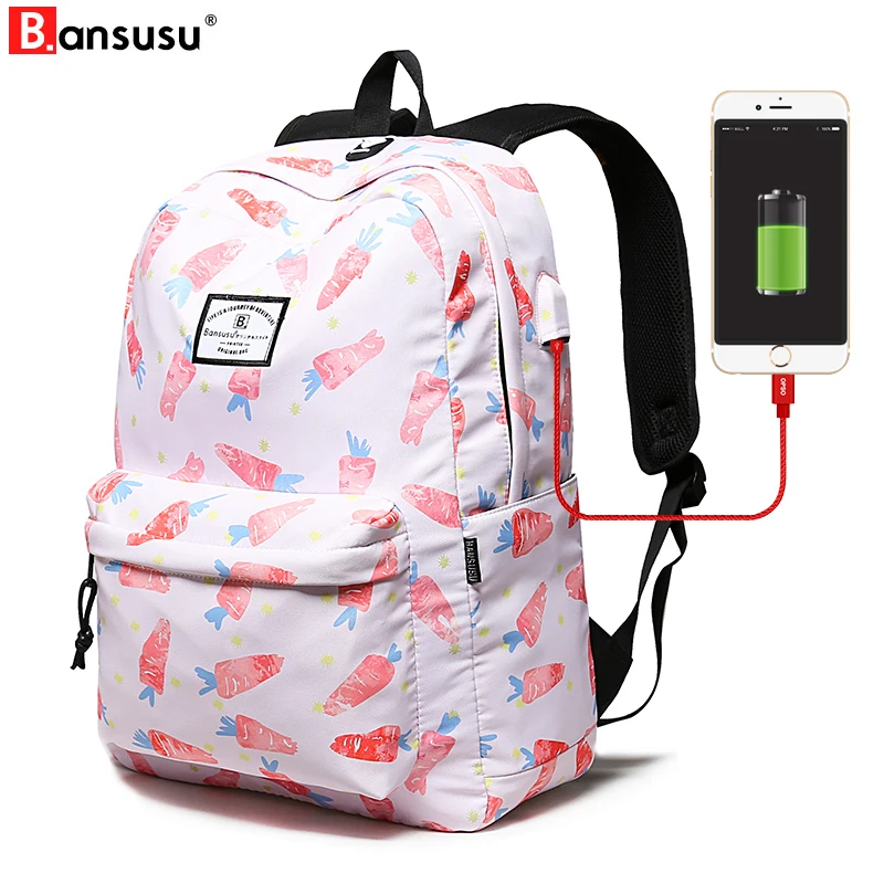 USB Charging Women Backpack College School Bags for Teenage Girls