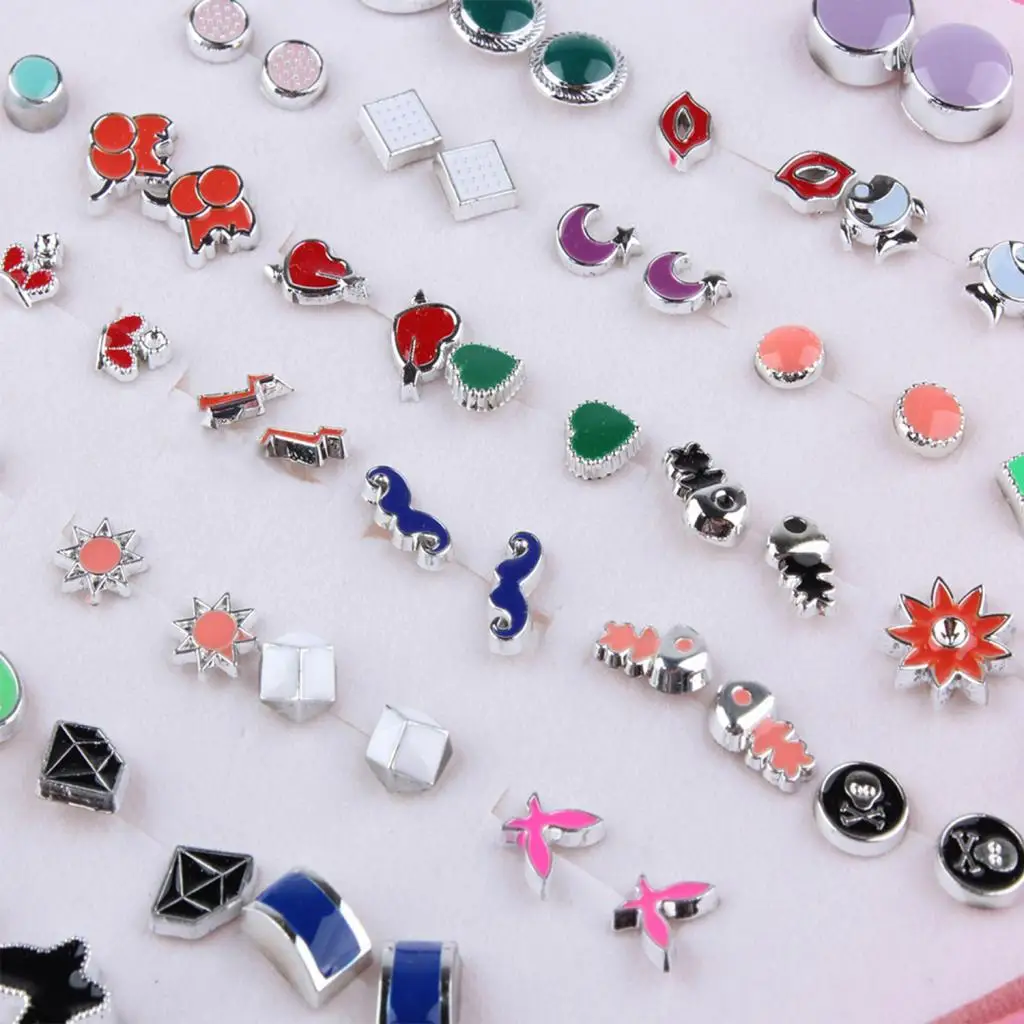 36 Pairs Women Girl Kid Different Colorful Shape Stud Earrings Birthday Valentine Party Gift with Heart Organizer Box