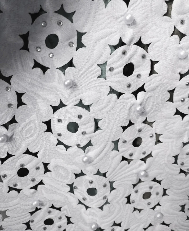 

12 colors (5yards/pc) High quality white color African laser cut lace fabric with lots of beads and stones for party dress CLL04