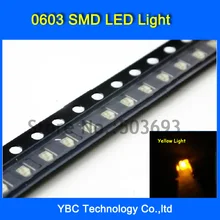 500 шт./лот желтый Цвет 0603 LED SMD ультра яркий диод