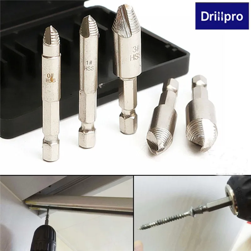 Drillpro 5 шт. шнековый экстрактор Сверла Набор инструментов 1/" шестигранный хвостовик с чехлом легко принять инструменты для деревообработки