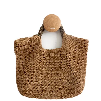 

New Straw Beach Rattan Lady Bag Handmade Knitted Bohemian khaki Tote Messenger Bag Women Shopping Handbags wholesale