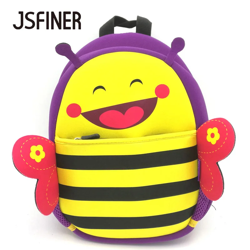 JSFINER 2017 3D милые животные пчелы дизайн рюкзак неопрен Дети школьные рюкзаки для девочек обувь для мальчиков мультфильм в форме детей