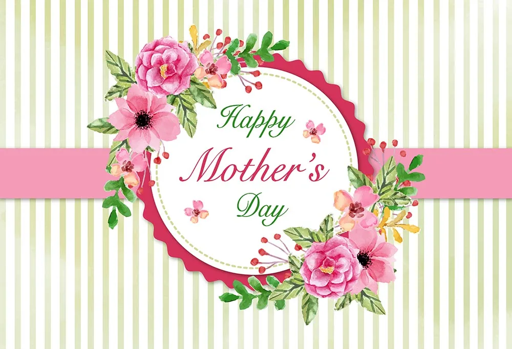 7x5FT Light Color Stripes Happy Mother Day Flowers Wreath Custom Photo