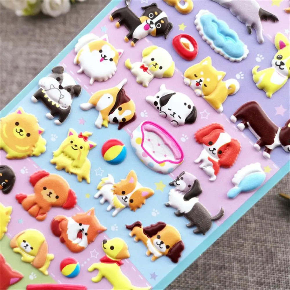 

2 sheets Cute Cartoon Dogs Stickers Cute Stationery DIY Scrapbooking Journal Sticker Diary Decorations 3D Packging Sealing Label