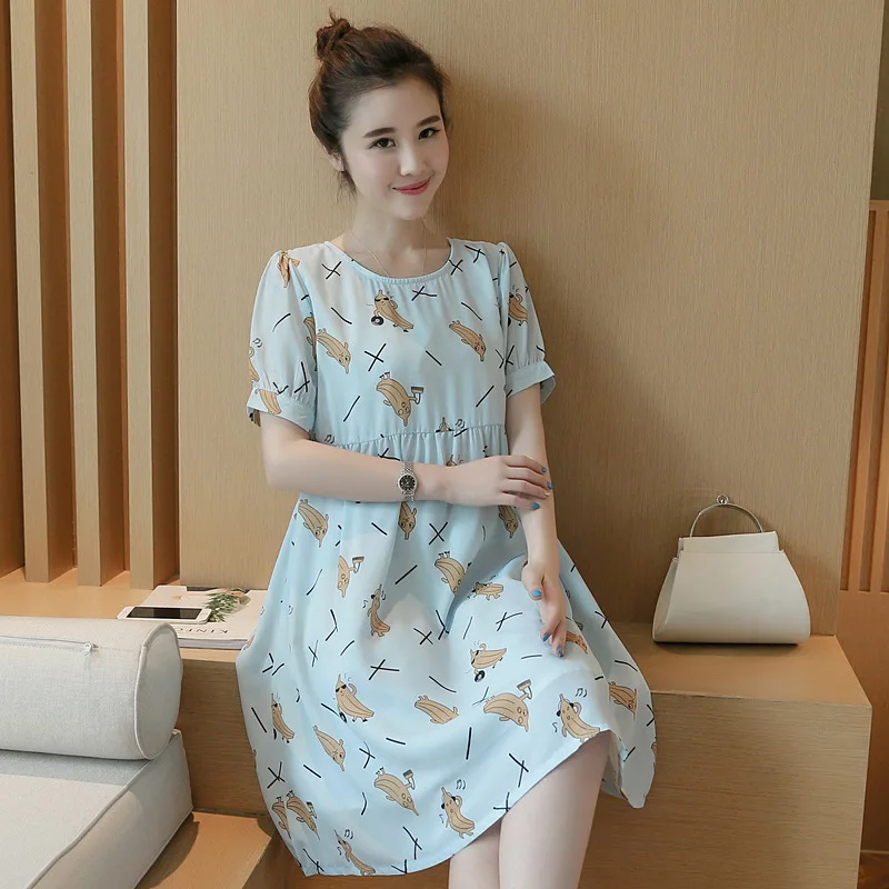 Средства ухода за кожей для будущих мам женские платье Лето 2017 г. с принтом банана корейская модная одежда с короткими рукавами свободные