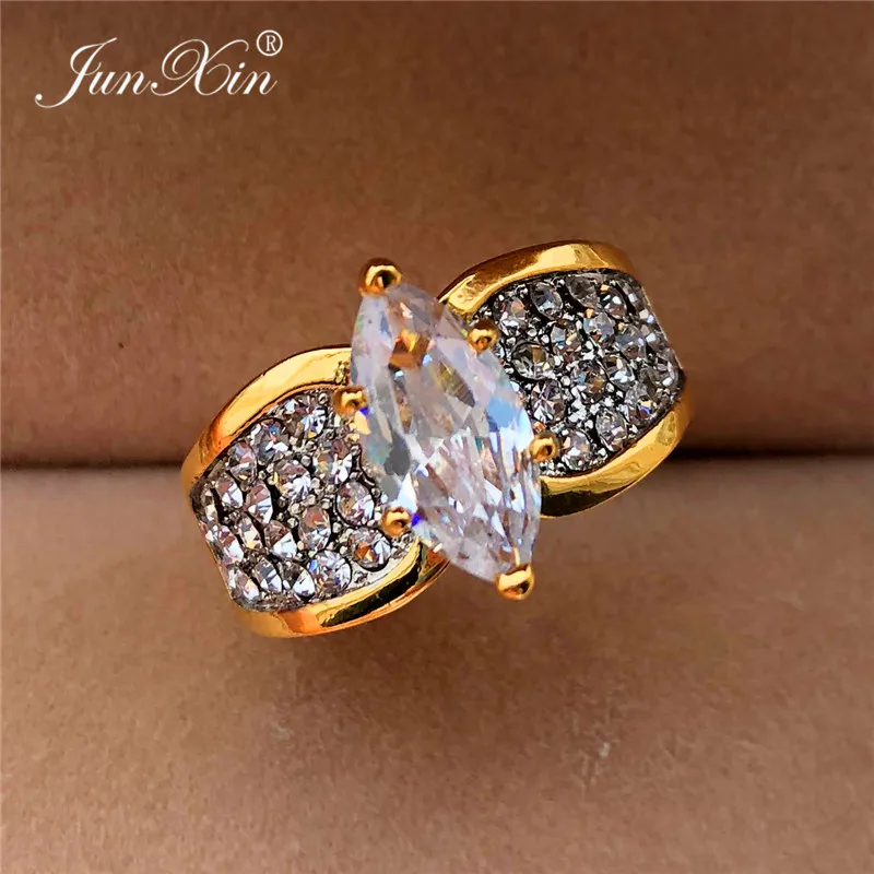 

Luxury Male Female Big Crystal Zircon Stone Ring Cute 14KT Yellow Gold Filled Wedding Rings Promise Engagement Rings For Women