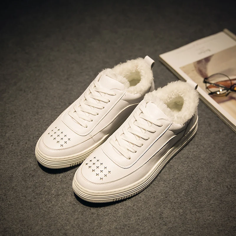 

New Arrival Fashion Men Winter Keep Warm Ankle Shoes Snow Work Cotton shoes Outdoor Men White Casual Lace UP Shoes