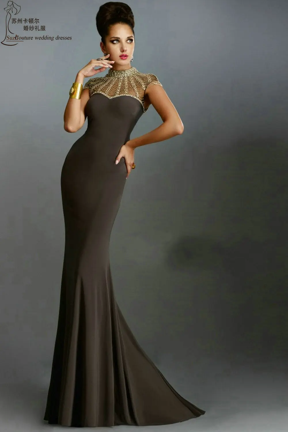 Long mermaid prom dresses PM1615 elegant high neck prom dress vestidos ...