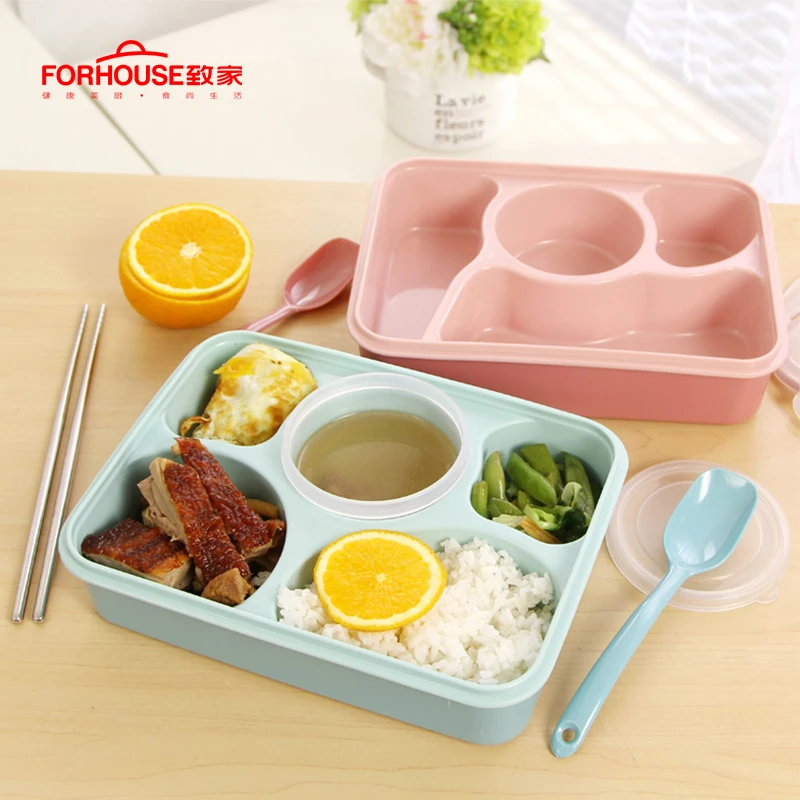 5 grid Lunch Box Microwavable Bento Box Leak-Proof Portable Food Container  Storage Box for Kids Soup Bowl and Spoon Large Size - AliExpress