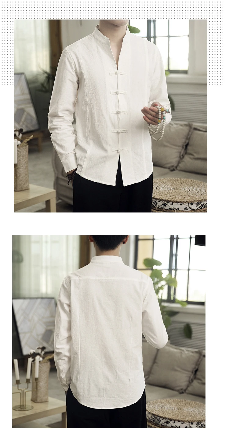 Sinicism Store Men Clothes Man Cotton Linen Casual White Shirts Long Sleeve Shirts Male Chinese Style Solid Shirts