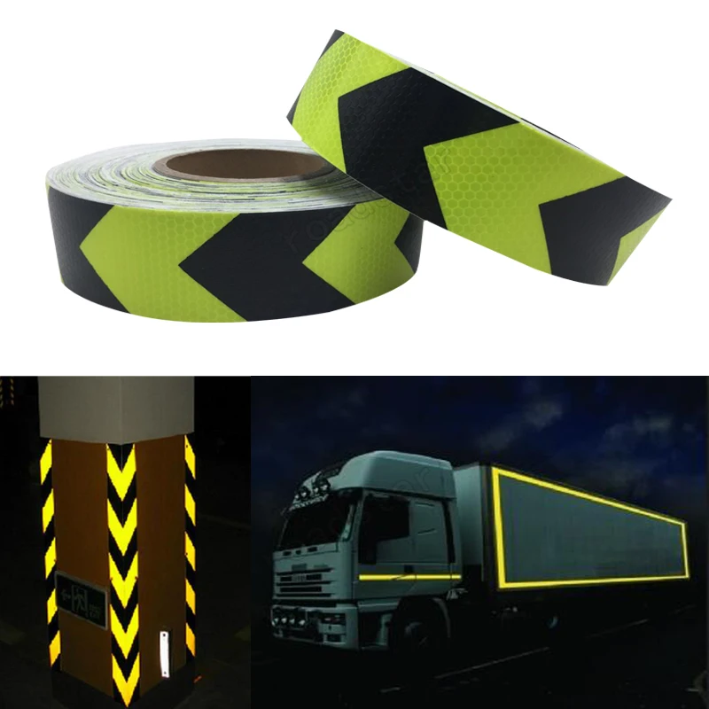 roadstar-5cmx50m-fluorescent-yellow-black-arrow-pet-reflective-sticker-safety-warning-tape-for-car