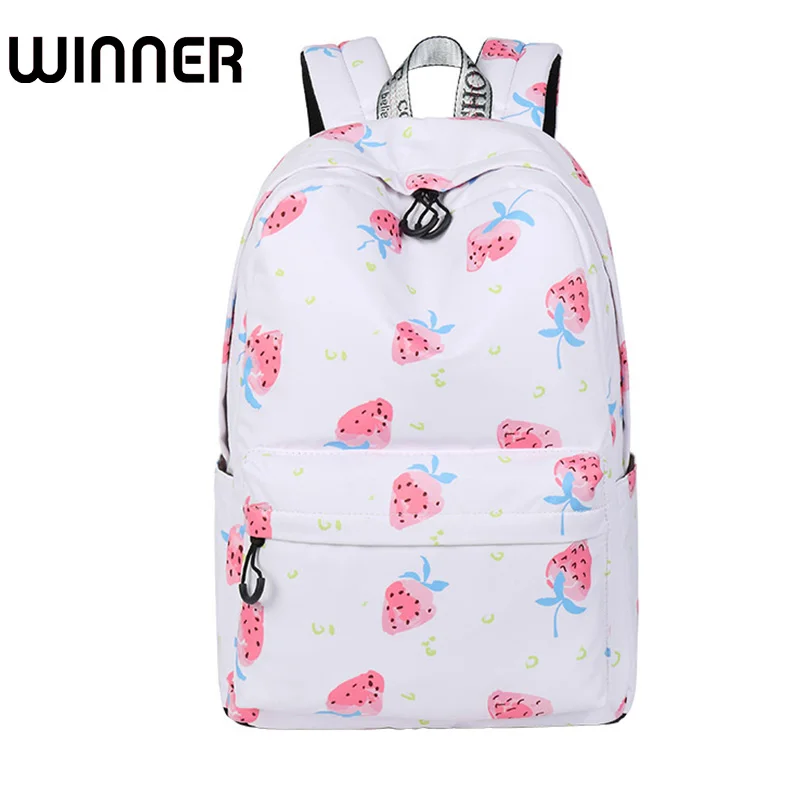 

Cute Waterproof Women School Backpack Strawberry Pattern Printing Large Capacity Travel Girls College Bookbag