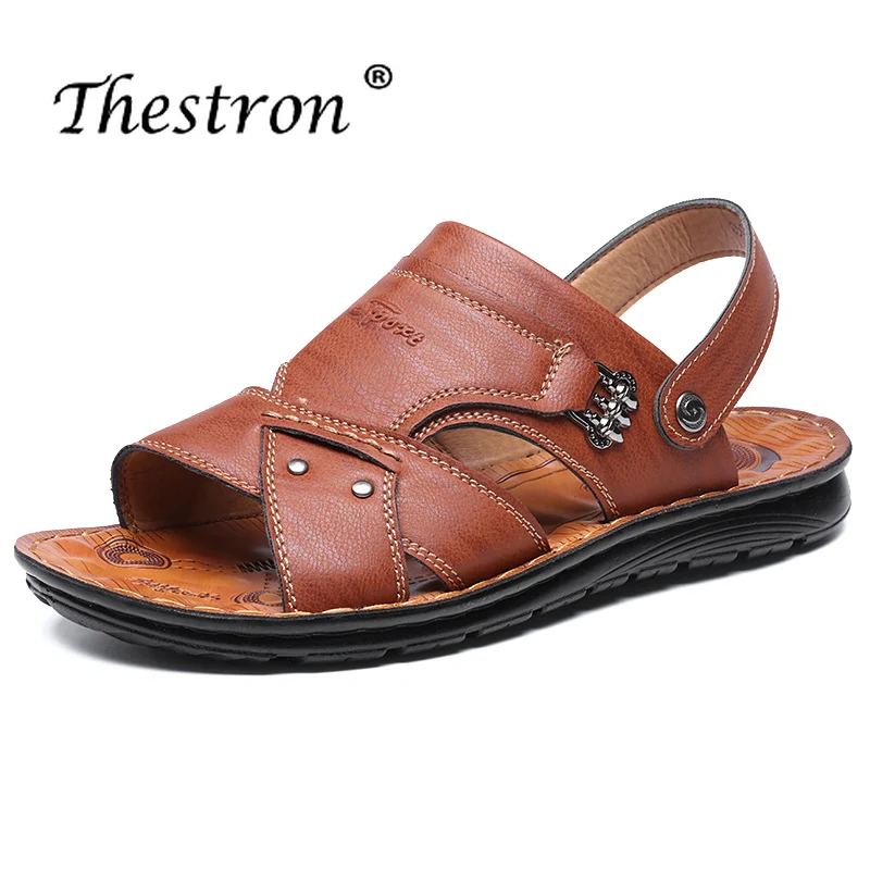 

Mens Italian Leather Sandals Summer Slipper Casual Sandals Leather Shoes Men Slippers Fashion Luxury Men Sandals Outdoor