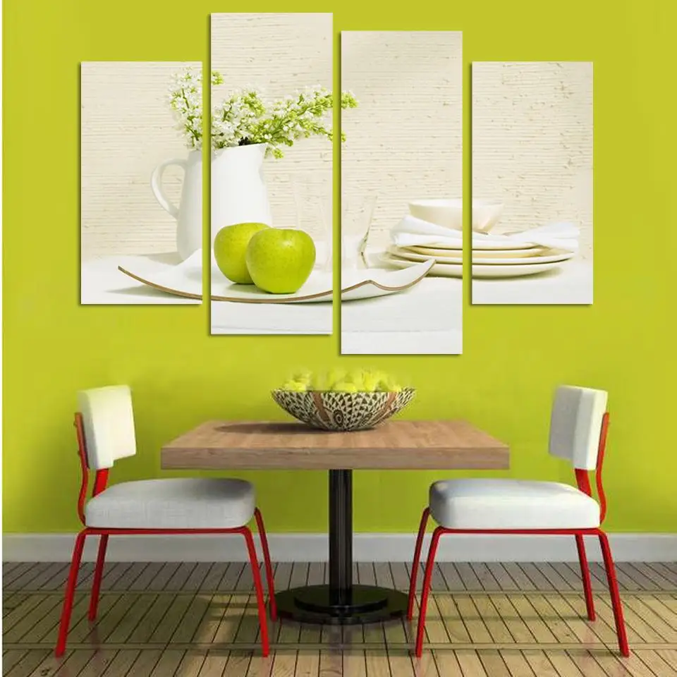 4 панели Кухня Фрукты украшение холст абстрактная живопись на стене висит