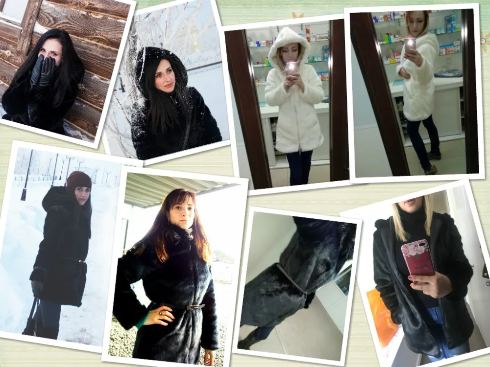 Теплое зимнее плотное меховое Женское пальто из искусственного меха средней длины с капюшоном из кроличьего меха пальто и куртки размера плюс S-3XL-5XL белый, черный