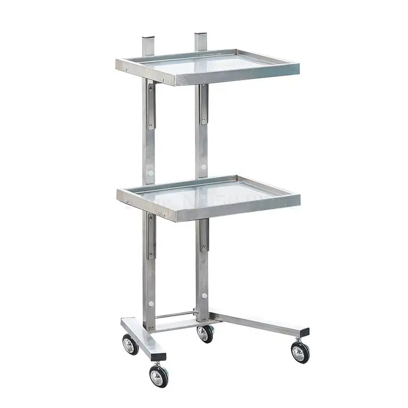 New hairdressing stainless steel cart beauty salon stroller hair salon tool cart folding two table trolley