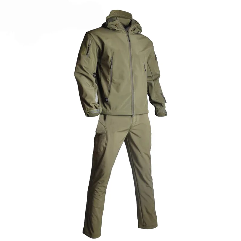 Jacket + Calças Camuflagem ao ar Roupas de Caça Acampamento à Prova Ternos com Capuz Softshell Tático Define Livre Militar Caminhadas Vento Tad Men 17 High Quality Esporte e Lazer