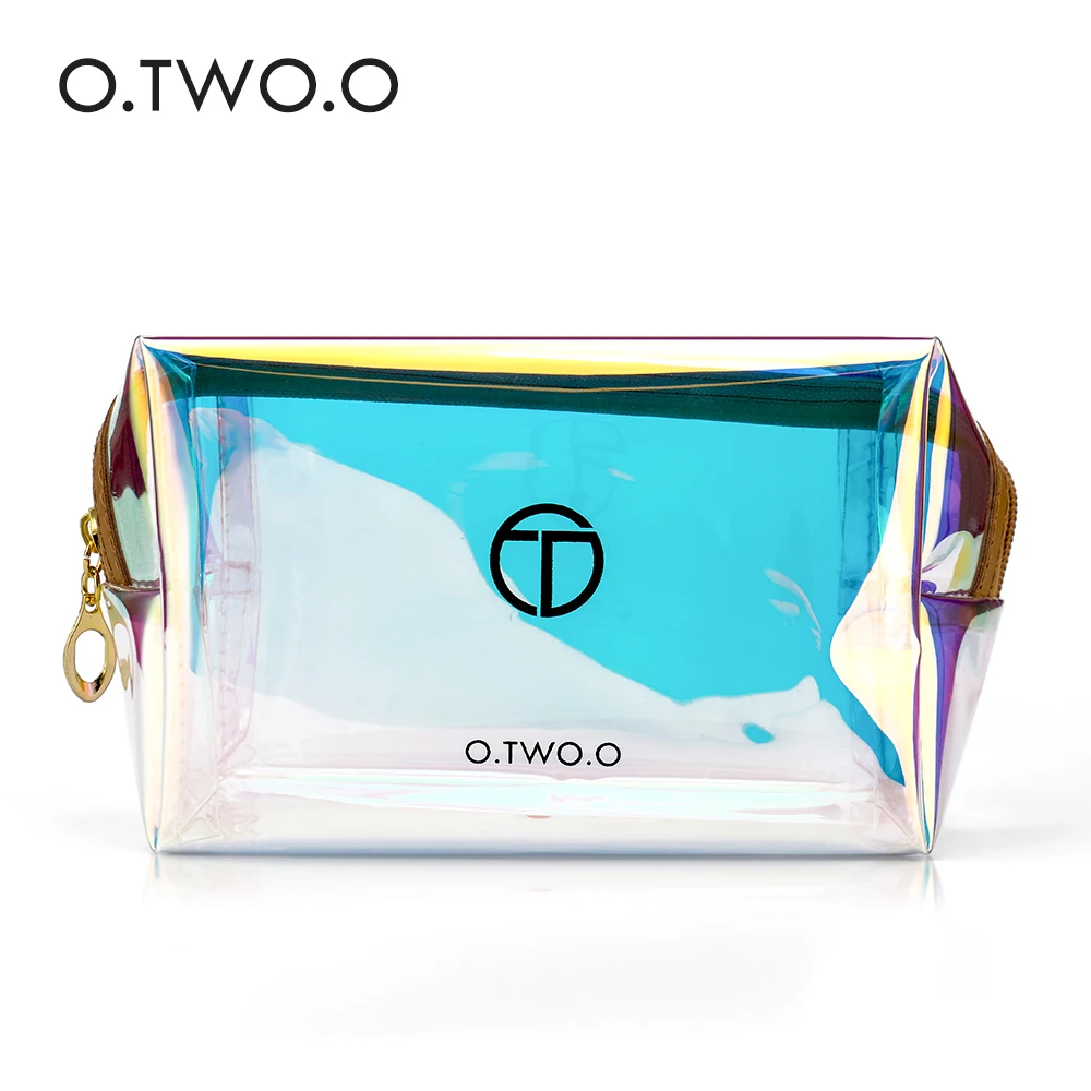

O.TWO.O Transparent Holographic Cosmetic Bag Travel Make Up Necessaries Organizer Zipper Toiletry Kit Makeup Case Pouch