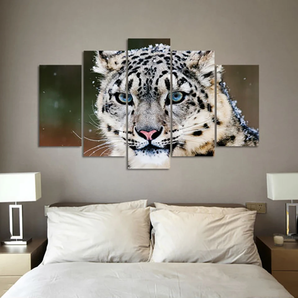

Modern Canvas Living Room Pictures Home Decor 5 PiecePcs Snow Tiger Animal Painting Wall Art Modular Poster Frame HD Printed