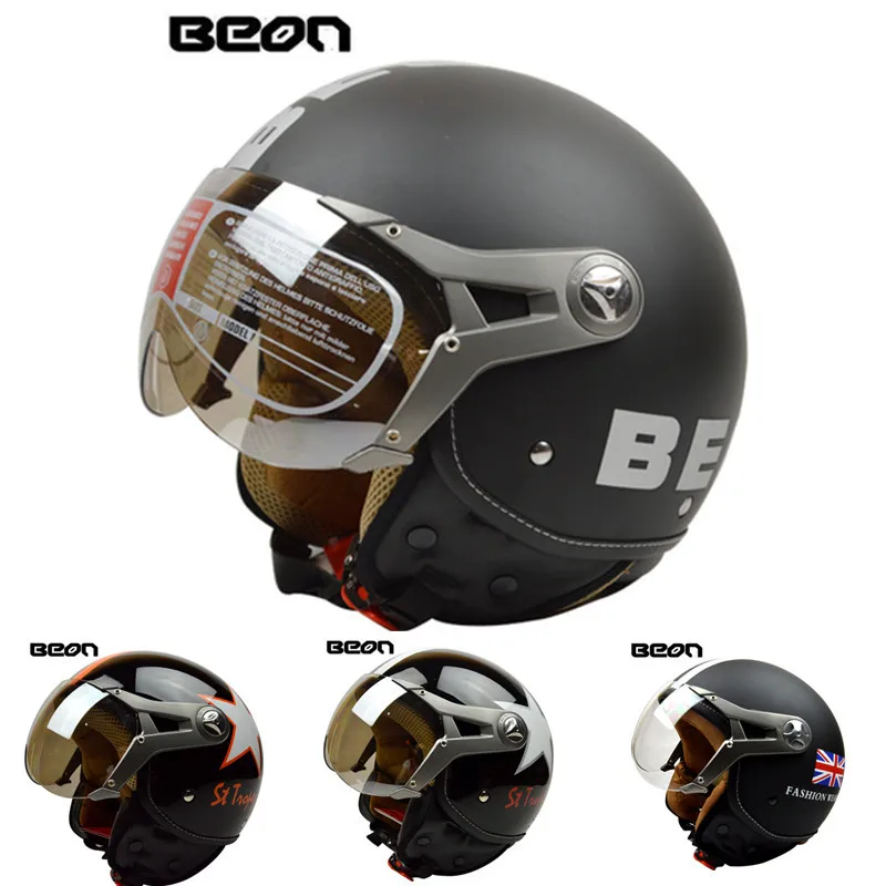 BEON motorcycle helmet vintage Open face helmets jet scooter retro moto helmet with shield lens
