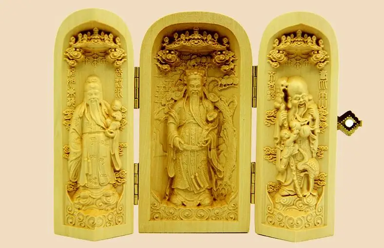 

Decorated 100% Boxwood Highly Difficulty Carved God Of Wealth Statue Folding Box Fukurokuju Samsung