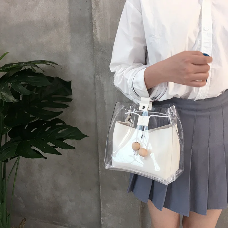 

New Women Handbags Ladies Transparent Clear Bags Solid Women Crossbody Bags High Quality Messenger Bags Casual Bucket