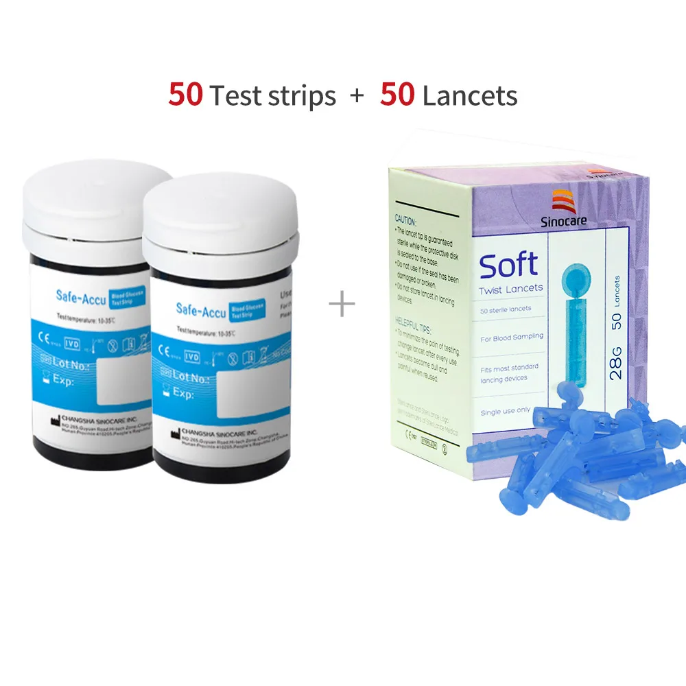 Sinocare CE Safe-Accu MMOL/L MG/DL глюкометр тест на диабет er& тест-полоски ланцеты медицинский измеритель уровня сахара в крови - Цвет: 50 test strips