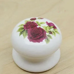 

Rustico pastorale ceramic furniture decoration knobs white red flower porcelain drawer cabinet knob pull 32mm ceramic handles