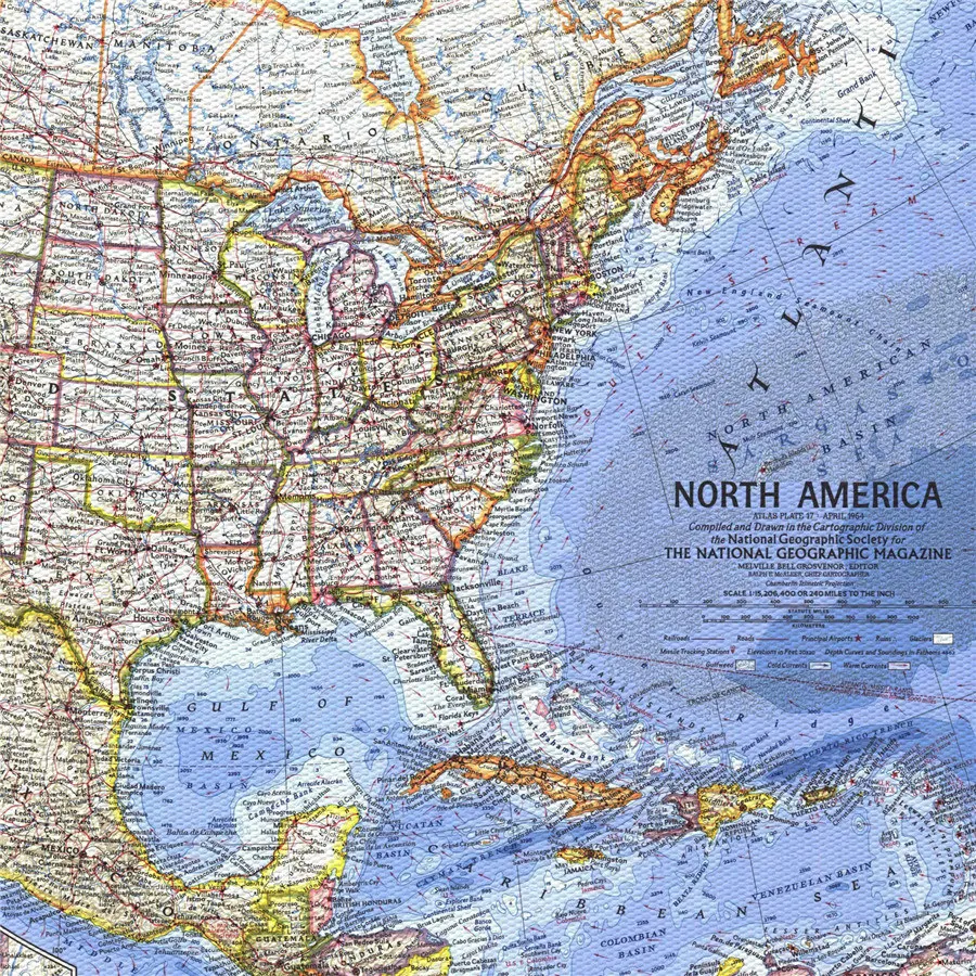 Карта Северной Америки Точная деталь Реалистичная география холст стены стикеры обучения образования Античная табличка для домашнего декора Плакат для кафе