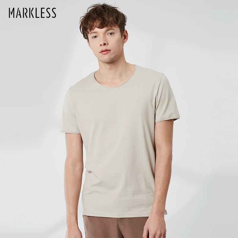 Брендовая Мужская хлопковая футболка Markless Однотонная с круглым вырезом