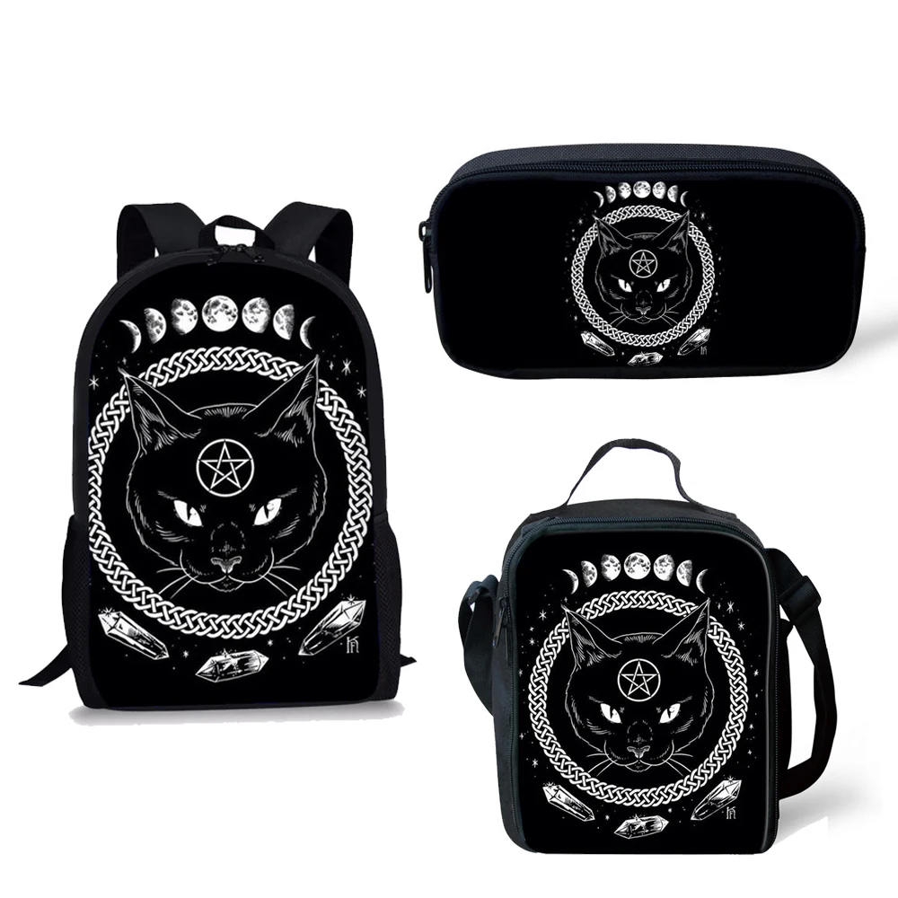 

Coloranimal 3pcs Set Orthopedic Schoolbag Stachel Rucksack Gothic Moon Backpack Witching Hour Witchcraft Black Cat Print Bookbag