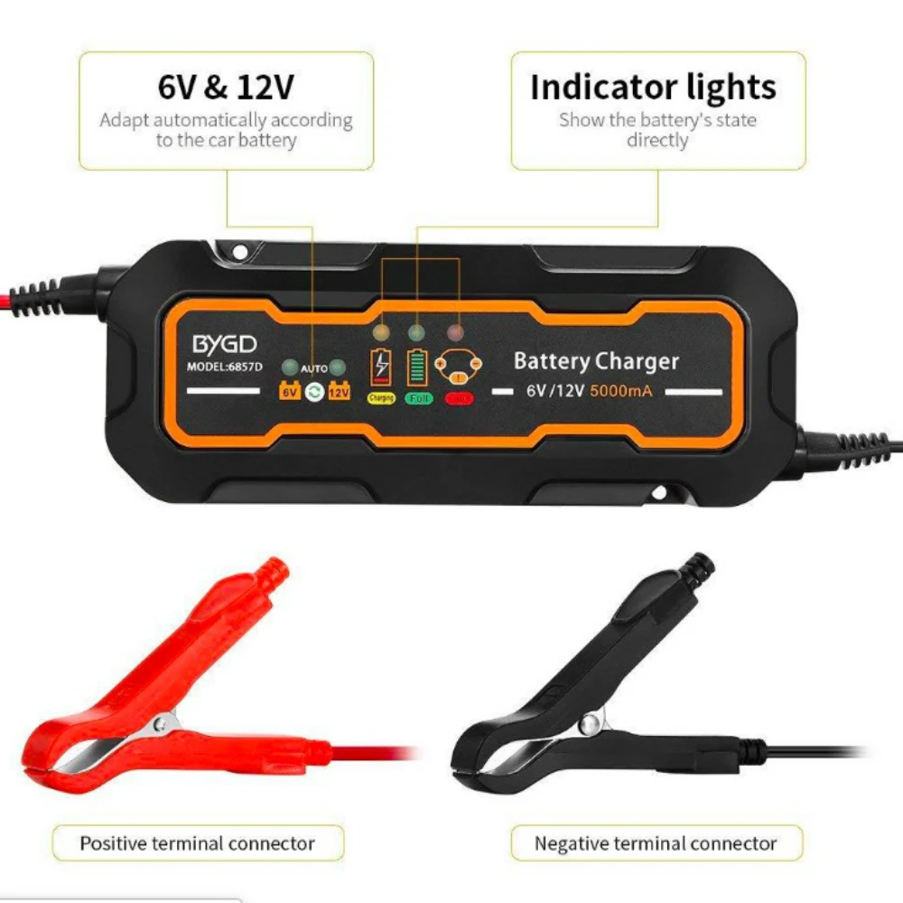 Зарядное устройство для мотоцикла 6 В/12 В адаптируется автоматически 5А полный 3 этапа свинцово-кислотная AGM гелевая Автомобильная батарея зарядное устройство