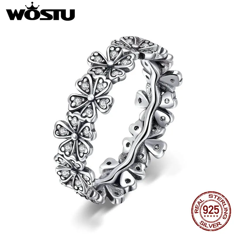 WOSTU,, 925 пробы, Серебряное ослепительное штабелируемое цветочное свадебное кольцо с ромашками для женщин, дропшиппинг, модное ювелирное изделие FIR397